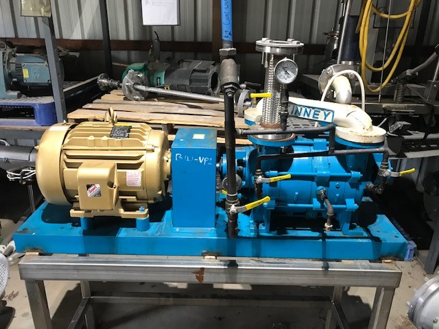 ***SOLD*** used Kinney Model KLRC-200-FA2 Liquid Ring Vacuum pump. Rated 192 CFM @ 200 Torr.  Cast iron casings, SS316L impellers& SS316 shaft.  Has 15 HP, 230/460 volt, 1765 rpm motor. 